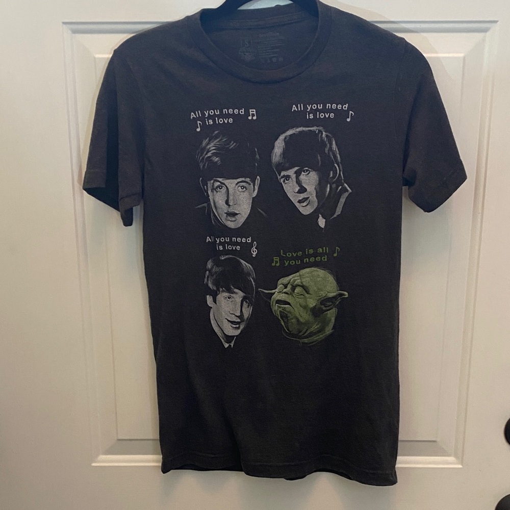teeVillain Star Wars Yoda Beatles Parody Men's Black Cotton T-Shirt Size S